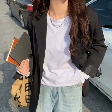 秋冬大码胖mm显瘦纯色纯棉内搭长袖t恤女ins潮小众白色打底衫上衣图片