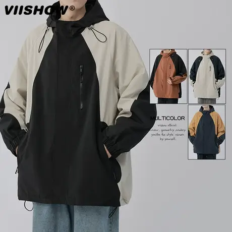 VIISHOW美式外套男士潮牌拼色冲锋衣秋季宽松百搭连帽休闲夹克男图片