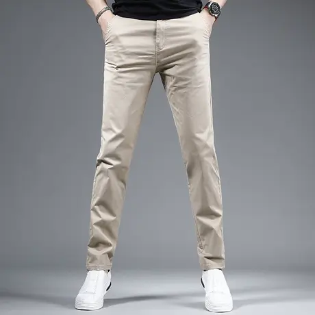 浅卡其色男士休闲裤夏季轻薄款2023新款修身直筒休闲百搭男生裤子商品大图