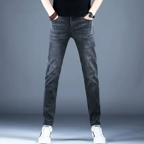 2023男士秋季新款牛仔裤子灰色简约修身百搭小脚裤棉弹男潮牌休闲商品大图