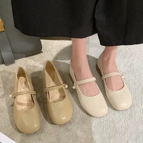 软底圆头平底玛丽珍鞋女夏2023年春季新款百搭奶奶鞋豆豆鞋单鞋女商品大图