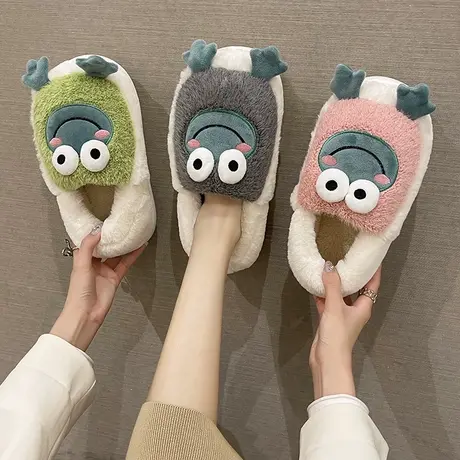 棉拖鞋女冬季室内家居可爱青蛙包跟厚底防滑毛绒保暖外穿棉鞋冬天商品大图