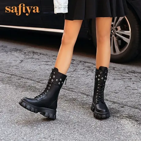Safiya/索菲娅短靴秋冬季靴子女英伦风短靴时尚帅气系带马丁靴图片