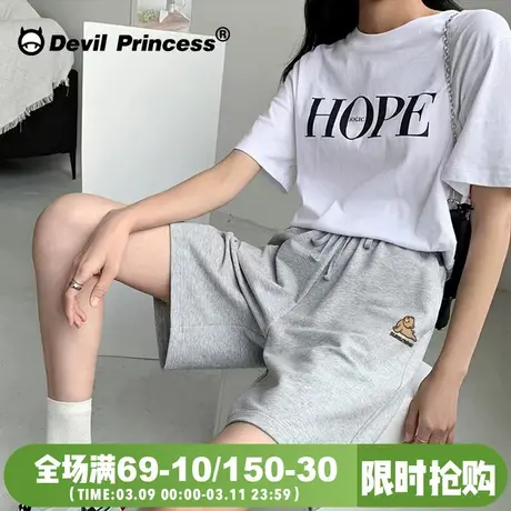 港风慵懒风百搭休闲灰色运动风短裤女2024夏季新款高腰阔腿五分裤商品大图