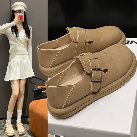 真皮勃肯半拖两穿单鞋2025新款春秋一脚蹬孕妇鞋美拉德懒人小皮鞋商品大图