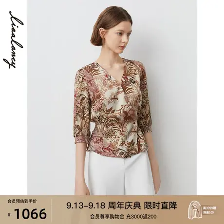 朗姿繁复主义印花真丝衬衫女商场同款春夏季新款通勤女士衬衣上衣商品大图