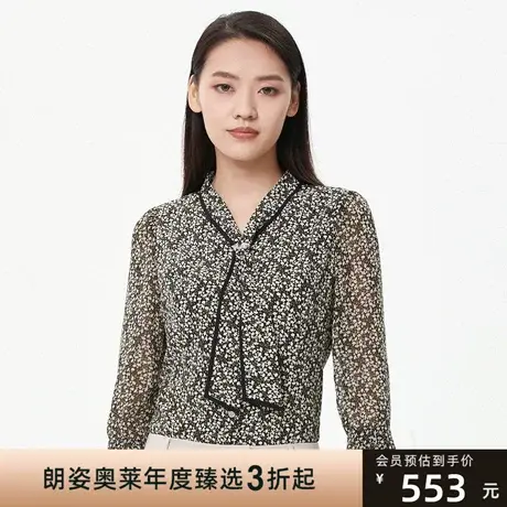朗姿春季系带领印花优雅通勤风女式衬衫线下商场同款商品大图