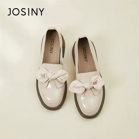 Josiny/卓诗尼乐福鞋女2024新款春季英伦风粗跟圆头漆皮法式单鞋商品大图