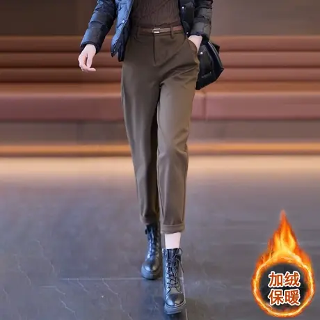 毛呢烟管裤女冬加绒加厚小个子高腰哈伦裤子2023年新款显瘦西装裤商品大图