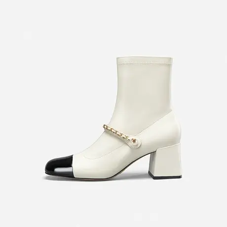 Nine West/玖熙粗跟短靴女2022年秋冬甜美玛丽珍靴子瘦瘦靴时装靴图片