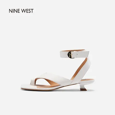 Nine West/玖熙2023新款夏季百搭外穿方头露趾一字真皮低跟凉鞋图片