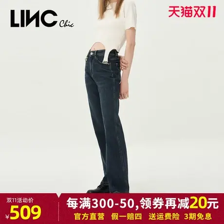 LINC金羽杰直筒牛仔裤女2023年秋季新款休闲中高腰宽松女士长裤商品大图