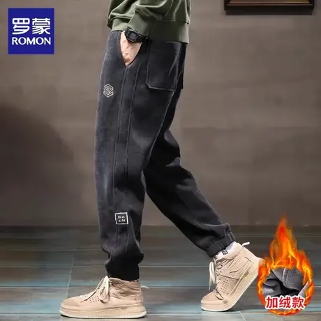 罗蒙灯芯绒卫裤男士秋冬季新款加绒保暖宽松束脚运动休闲长裤子男图片