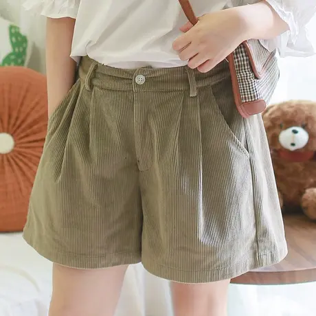 胖妹妹夏季2023新品复古简约宽松大短裤 大码橡筋腰韩系休闲短裤商品大图