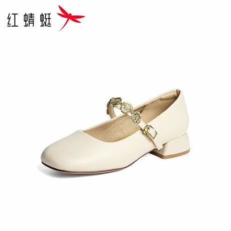【好物体验专享】红蜻蜓玛丽珍鞋2025秋季新款女鞋复古白色皮鞋图片