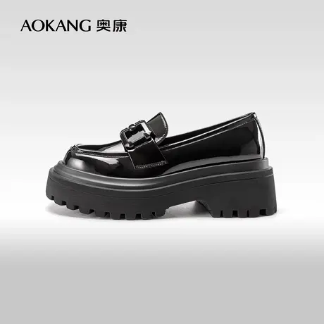 奥康女鞋 2024春秋新款英伦风小皮鞋松糕厚底增高jk乐福鞋豆豆鞋图片