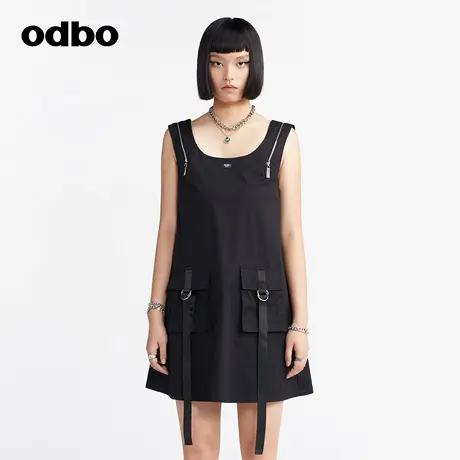 odbo/欧迪比欧原创设计工装连衣裙女夏季新款显瘦宽松背带裙图片