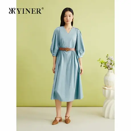 【醋酸系列】YINER音儿女装夏季法式优雅V领垂感清新连衣裙图片