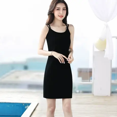 黑色美背螺纹棉连衣裙女夏新款修身显瘦双肩带吊带背心裙包臀短裙图片