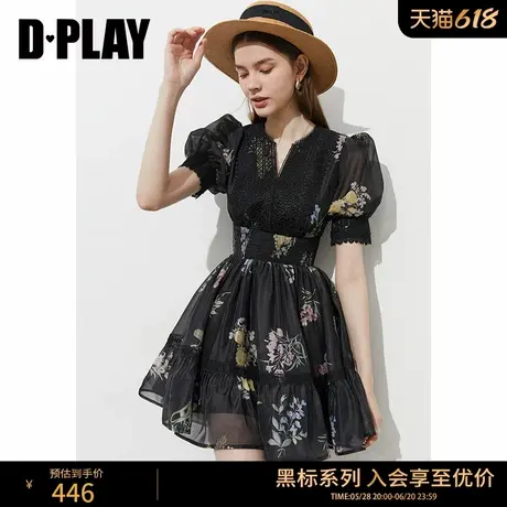 DPLAY【黑标度假系列】2025年夏季新款黑色连衣裙女雪纺裙子短裙图片