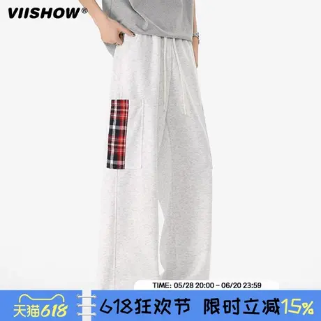 VIISHOW日系裤子男春秋季新款青少年阔腿直筒撞色潮牌宽松休闲裤商品大图