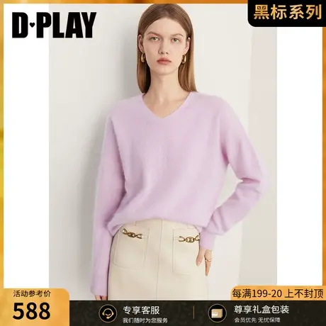 DPLAY2023冬殿堂Ji100羊绒云朵0压氛围感花浅紫套头毛衣商品大图