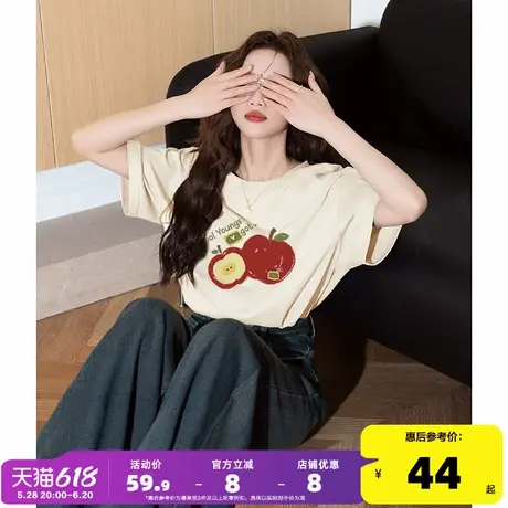 唐狮2025夏季新款加厚女短袖T恤宽松休闲圆领纯棉上衣百搭流行潮商品大图