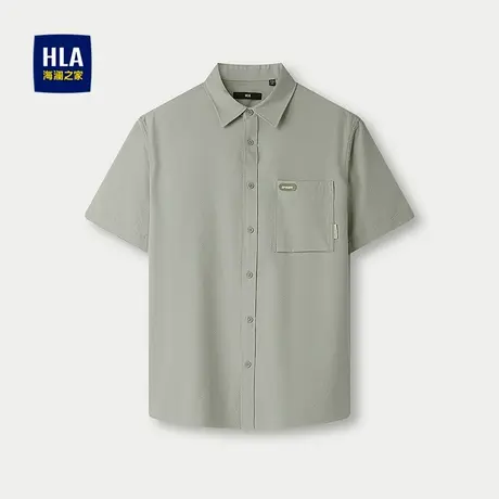 HLA/海澜之家简约纯色休闲领短袖休闲衬衫25春夏新时尚宽松上衣男图片