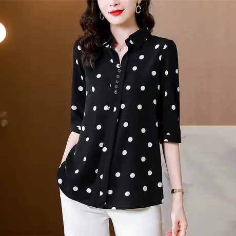 中袖雪纺衬衫女夏季2023年新款洋气宽松遮肚小衫中长款大码女上衣商品大图