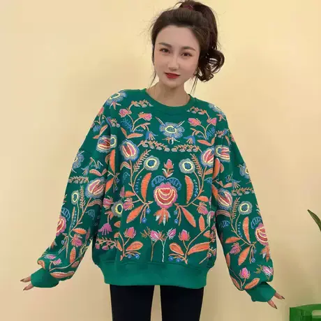 欧货小个子卫衣女韩版宽松慵懒大码满印高级感休闲套头小众上衣潮商品大图