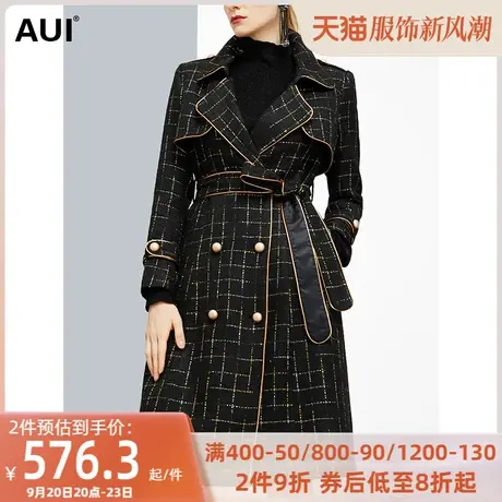 高端帅气御姐干练格子毛呢外套女冬2022新款双排扣风衣呢子大衣潮商品大图