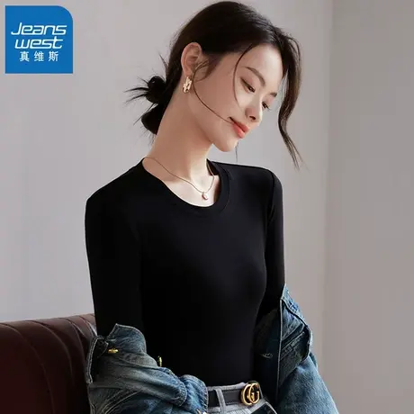 KMV真维斯莫代尔休闲百搭长袖T恤女春秋圆领秋衣打底修身显瘦上衣商品大图