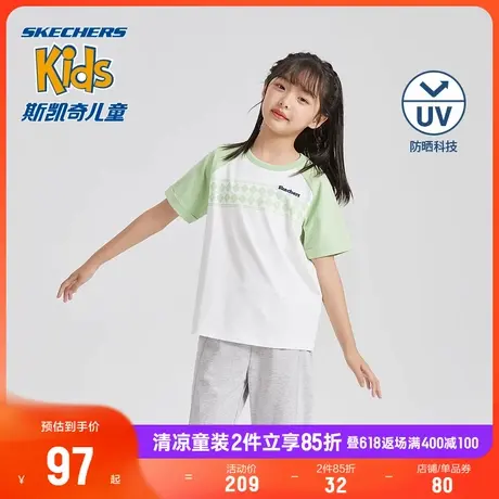 斯凯奇商场同款儿童短袖女童拼接撞色上衣夏季新款防紫外线T恤商品大图
