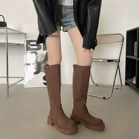 长筒靴女夏季复古英伦风2023年新款粗跟气质显瘦旅游美式骑士靴潮图片