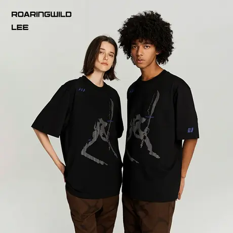 【Lee x ROARINGWILD】23秋冬新品舒适版黑色印花男女同款短袖T恤图片