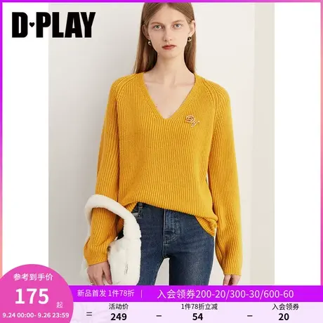 DPLAY2023冬通勤休闲风重磅加厚向日葵黄宽松插肩袖针织套头毛衣商品大图