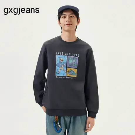 gxg.jeans男装 灰色趣味印花简约时尚宽松圆领卫衣男生25年春秋款商品大图