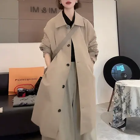 慵懒风休闲设计感翻领长袖外套女士2025秋季新款时尚简约百搭风衣图片
