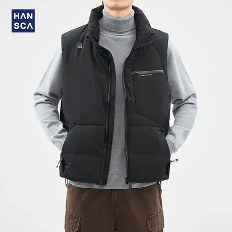 hansca高端90白鸭绒立领羽绒马甲男2024冬季新款宽松加厚保暖外套商品大图