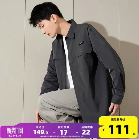 唐狮2025春季新款长袖衬衫男宽松复古工装纯色衬衣休闲外套商品大图