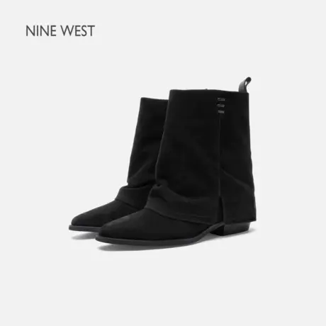 Nine West/玖熙复古尖头时装靴女2025秋冬新款粗跟反绒短靴骑士靴商品大图