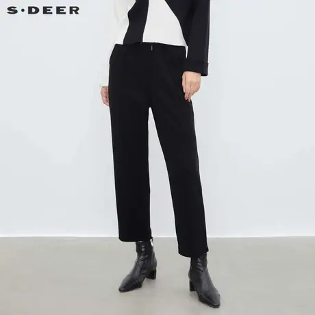 sdeer圣迪奥女装松紧抽绳插袋压褶针织哈伦裤S23480802图片