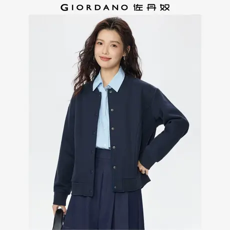 佐丹奴棒球服女秋冬新款加绒口袋宽松美式棒球领卫衣外套05375861商品大图