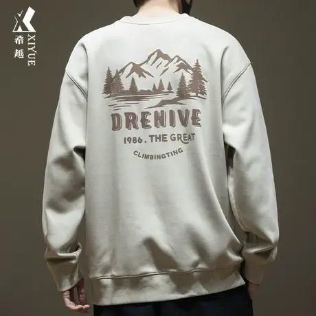 350g重磅套头卫衣男士秋季宽松大码美式潮牌印花内搭打底衫上衣男商品大图