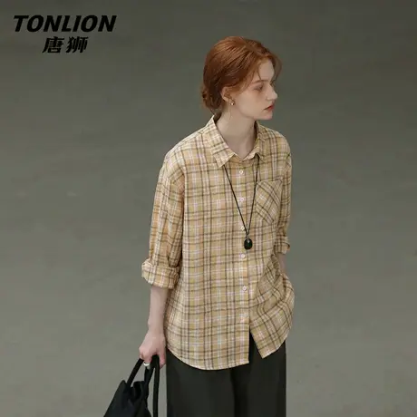 唐狮官方长袖格子衬衫女2026春秋新款女款外搭时尚洋气上衣外套VB图片