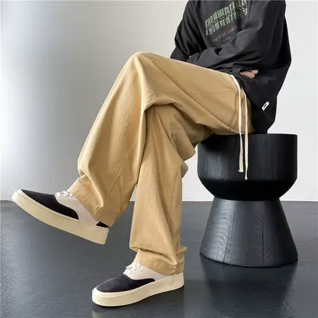 卡其色裤子男款秋冬休闲百搭阔腿裤日系cityboy直筒裤痞帅高级感商品大图