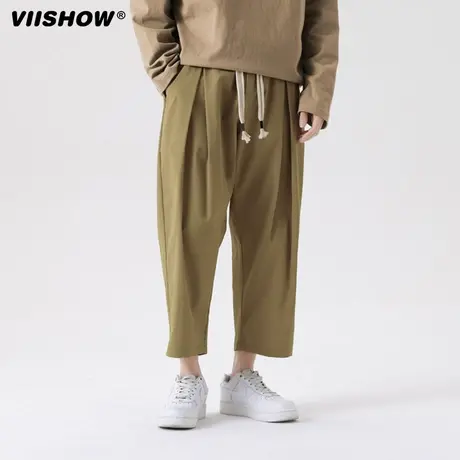 VIISHOW港风宽松阔腿运动休闲裤男秋潮牌高街纯色百搭松紧抽绳裤商品大图