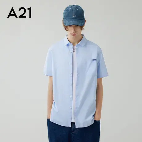 A21outlets男装翻领短袖衬衫纯棉学生上衣休闲潮牌男士衬衣图片