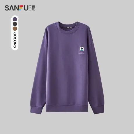 三福2023秋男士时尚人物贴布卫衣 日系休闲宽松圆领上衣477764商品大图