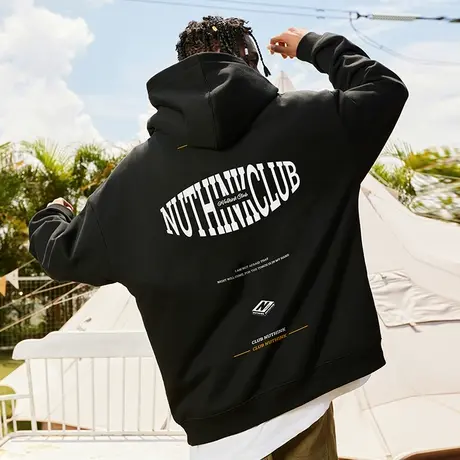 Nuthink美式街头420g重磅字母连帽卫衣男潮牌秋冬季国潮宽松外套商品大图